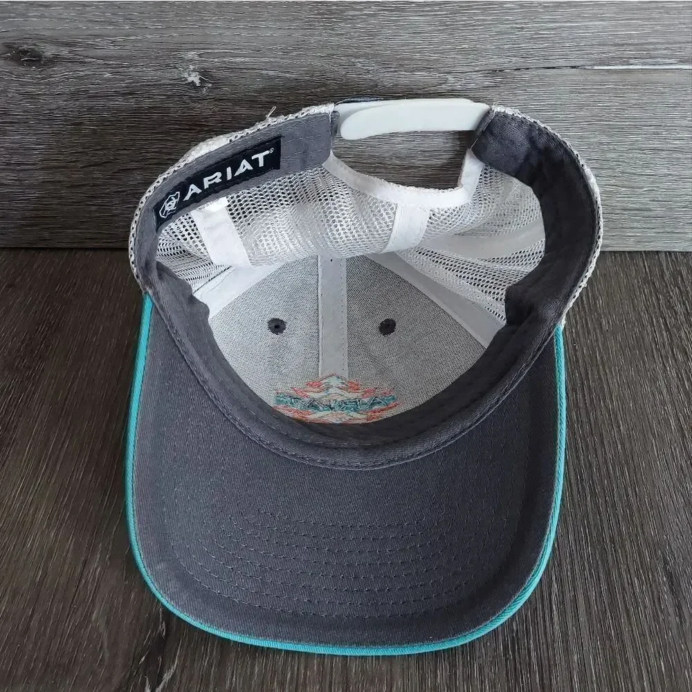 Ariat Teal Gray Snapback Trucker Hat South Western - Youth